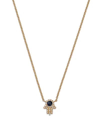 Bloomingdale's Fine Collection Sapphire & Diamond Hamsa Hand Pendant Necklace In 14k Yellow Gold, 18 In Blue/gold