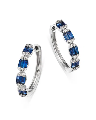 Bloomingdale's Fine Collection Sapphire & Diamond Hoop Earrings In 14k White Gold In Blue/white