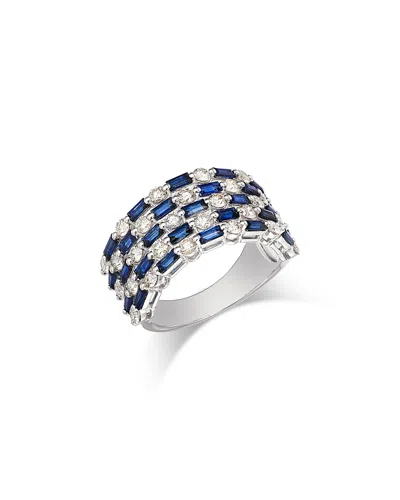Bloomingdale's Fine Collection Sapphire & Diamond Multi Row Ring In 14k White Gold In Blue/white