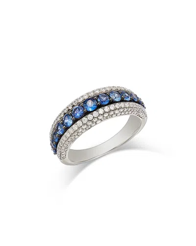 Bloomingdale's Fine Collection Sapphire & Diamond Multi Row Ring In 14k White Gold In Blue/white