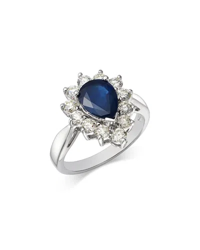 Bloomingdale's Fine Collection Sapphire & Diamond Pear Halo Ring In 14k White Gold - Exclusive In Blue/white
