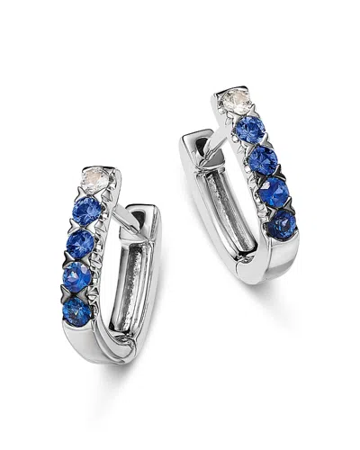 Bloomingdale's Fine Collection Sapphire Ombre & White Sapphire Huggie Hoop Earrings In 14k White Gold In Blue/white