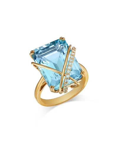 Bloomingdale's Fine Collection Sky Blue Topaz & Diamond Crossover Statement Ring In 14k Yellow Gold In Blue/gold