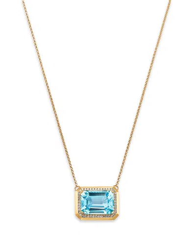 Bloomingdale's Fine Collection Sky Blue Topaz & Diamond Frame Pendant Necklace In 14k Yellow Gold, 18 In Blue/gold
