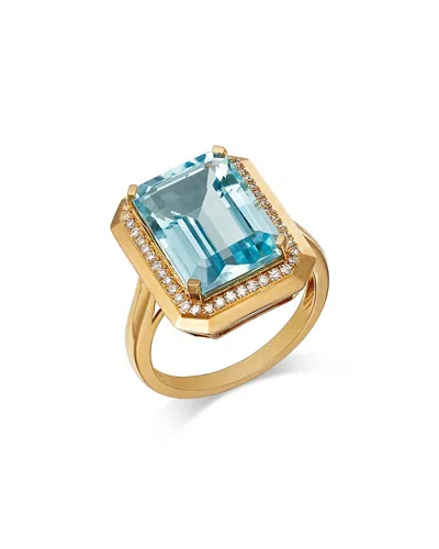 Bloomingdale's Fine Collection Sky Blue Topaz & Diamond Frame Ring In 14k Yellow Gold In Blue/gold