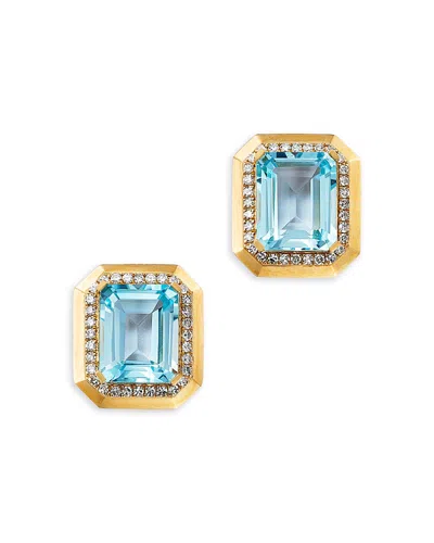 Bloomingdale's Fine Collection Sky Blue Topaz & Diamond Frame Stud Earrings In 14k Yellow Gold In Blue/gold