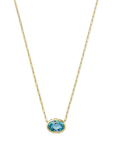 Bloomingdale's Fine Collection Sky Blue Topaz Oval Bezel Pendant Necklace In 14k Yellow Gold, 16-18