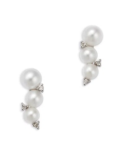 Bloomingdale's Fine Collection Spring Pearl Freshwater Pearl & Diamond Earrings In 14k White Gold