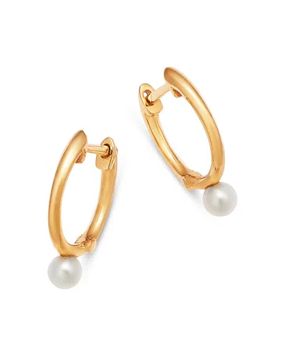 Bloomingdale's Fine Collection Spring Pearl Freshwater Pearl Hoop Earrings In 14k Yellow Gold In Transparent
