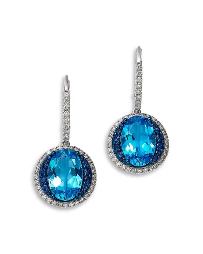 Bloomingdale's Fine Collection Swiss Blue Topaz, Blue Sapphire & Diamond Halo Drop Earrings In 14k White Gold In Metallic