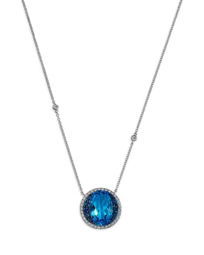 Bloomingdale's Fine Collection Swiss Blue Topaz, Blue Sapphire & Diamond Halo Pendant Necklace In 14k White Gold, 1
