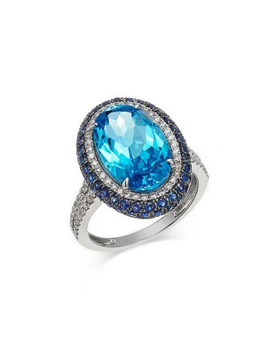 Bloomingdale's Fine Collection Swiss Blue Topaz, Blue Sapphire & Diamond Halo Ring In 14k White Gold In Metallic