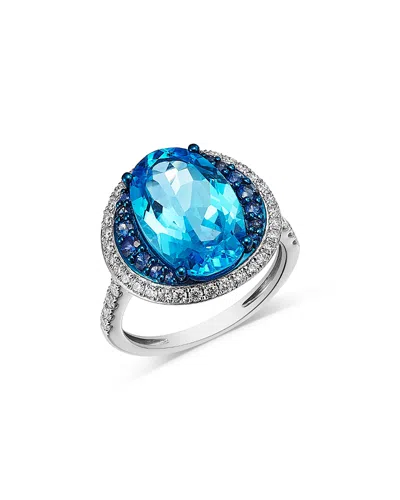 Bloomingdale's Fine Collection Swiss Blue Topaz, Blue Sapphire & Diamond Halo Ring In 14k White Gold In Metallic