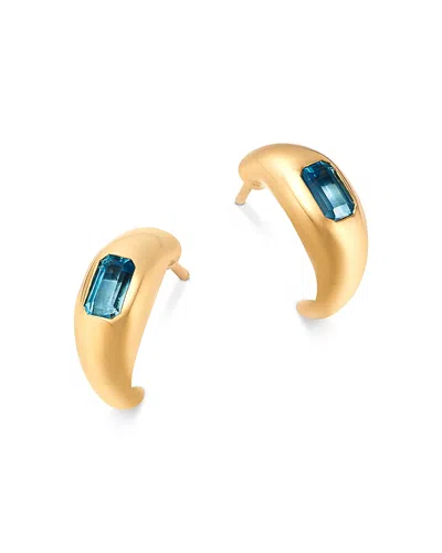 Bloomingdale's Fine Collection Swiss Blue Topaz Bold Gold J-hoop Earrings In 14k Yellow Gold In Blue/gold