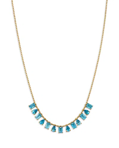 Bloomingdale's Fine Collection Swiss Blue Topaz Mixed Cut Statement Necklace In 14k Yellow Gold, 18 In Blue/gold