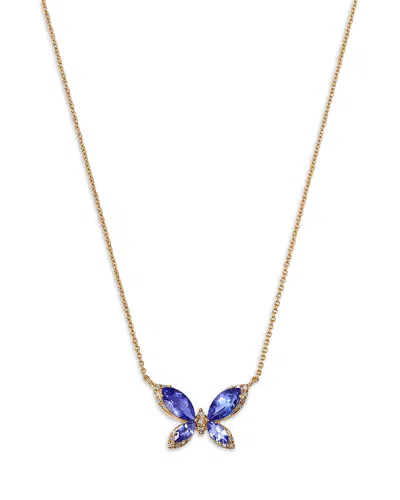 Bloomingdale's Fine Collection Tanzanite & Diamond Butterfly Necklace In 14k Yellow Gold, 18 In Blue/gold