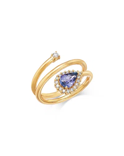 Bloomingdale's Fine Collection Tanzanite & Diamond Halo Bypass Ring In 14k Yellow Gold