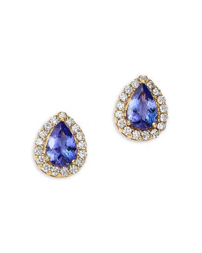 Bloomingdale's Fine Collection Tanzanite & Diamond Halo Pear Stud Earrings In 14k Yellow Gold