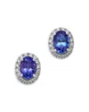 Bloomingdale's Fine Collection Tanzanite & Diamond Oval Halo Stud Earrings In 14k White Gold In White/ Blue
