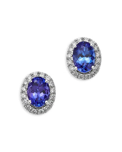 Bloomingdale's Fine Collection Tanzanite & Diamond Oval Halo Stud Earrings In 14k White Gold In White/ Blue