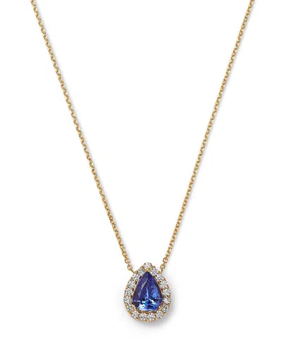 Bloomingdale's Fine Collection Tanzanite & Diamond Pear Halo Pendant Necklace In 14k Yellow Gold In Blue