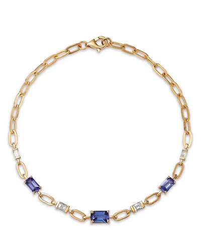 Bloomingdale's Fine Collection Tanzanite & Diamond Square Link Bracelet In 14k Yellow Gold