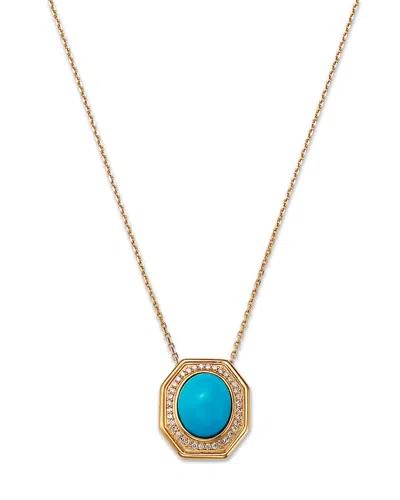 Bloomingdale's Fine Collection Turquoise & Diamond Halo Pendant Necklace In 14k Yellow Gold, 17.5 In Turquoise/gold