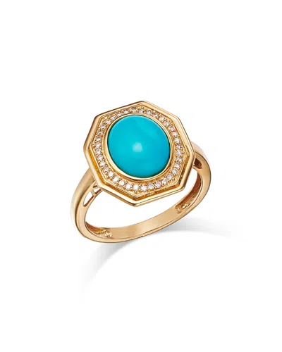 Bloomingdale's Fine Collection Turquoise & Diamond Halo Ring In 14k Yellow Gold In Turquoise/gold