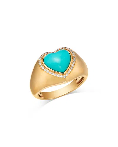 Bloomingdale's Fine Collection Turquoise & Diamond Heart Ring In 14k Yellow Gold In Blue