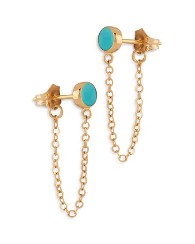 Bloomingdale's Fine Collection Turquoise Cabochon Oval Front To Back Earrings In 14k Yellow Gold In Blue