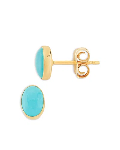 Bloomingdale's Fine Collection Turquoise Cabochon Oval Stud Earrings In 14k Yellow Gold In Blue