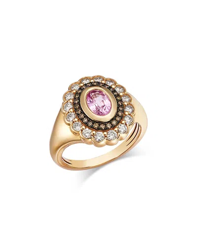 Bloomingdale's Fine Collection White & Brown Diamond & Pink Sapphire Heirloom Ring In 14k Yellow Gold