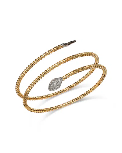 Bloomingdale's Fine Collection White & Brown Diamond Flexible Wrap-around Snake Bangle Bracelet In 14k Yellow & White Gold, 0.35 Ct In Multi