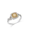 Bloomingdale's Fine Collection White & Yellow Cushion & Round Halo Ring In 14k Yellow & White Gold, 0.79 Tcw In Silver