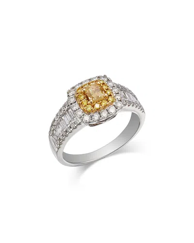 Bloomingdale's Fine Collection White & Yellow Diamond Cushion & Round Halo Ring In 14k Yellow & White Gold, 1.3 Ct. T. W. In Yellow/white