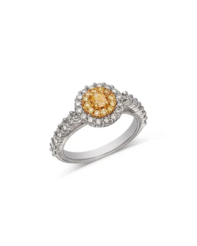 Bloomingdale's Fine Collection White & Yellow Diamond Cushion Halo Ring In 18k Yellow & White Gold, 0.98 Ct. T. W.