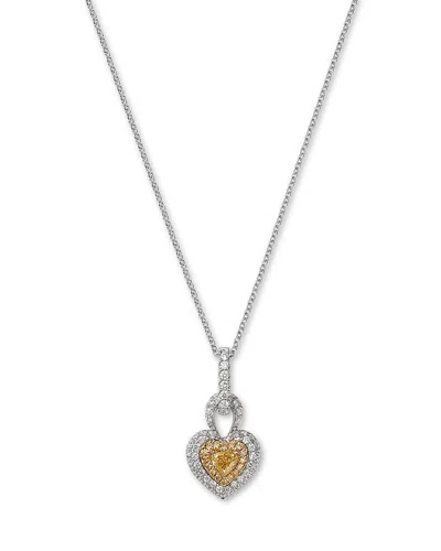 Bloomingdale's Fine Collection White & Yellow Diamond Heart Pendant Necklace In 14k White & Yellow Gold, 0.55 Tcw In Silver