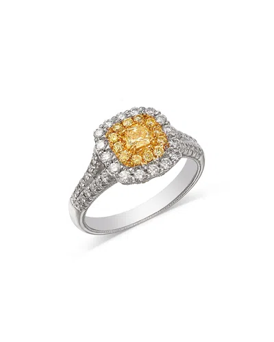 Bloomingdale's Fine Collection Yellow & White Diamond Cushion Halo Ring In 18k Yellow & White Gold, 0.9 Ct. T. W.