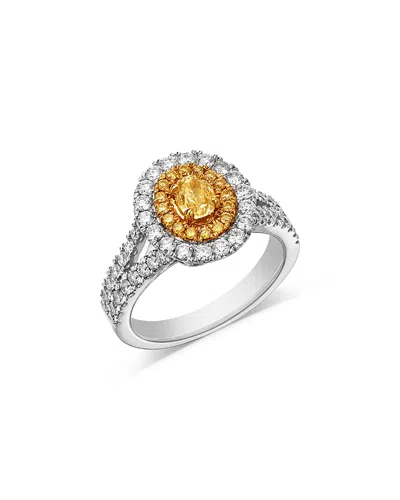 Bloomingdale's Fine Collection Yellow & White Diamond Oval Halo Ring In 18k Yellow & White Gold, 1.49 Ct. T. W.