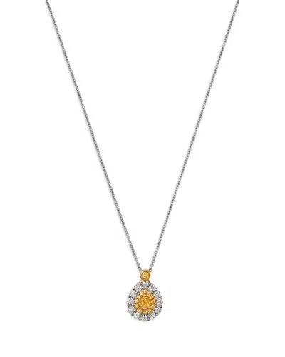 Bloomingdale's Fine Collection Yellow & White Diamond Pear Halo Pendant Necklace In 18k Yellow & White Gold, 0.74 Ct. T. W.