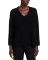 Bloomingdale's Fringed Cotton V Neck Sweater In Black