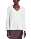 Bloomingdale's Fringed Cotton V Neck Sweater In White