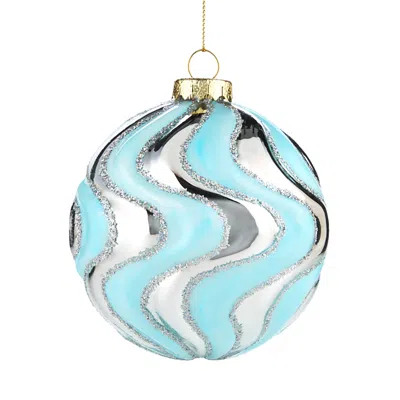 Bloomingdale's Glass Silver Blue Curved Ornament - Exclusive