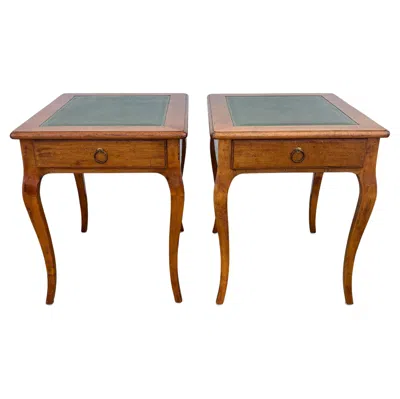 Pre-owned Bloomingdale's Guido Zichele For  Italian Leather Top End Tables, A Pair In Brown