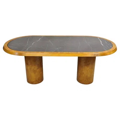 Pre-owned Bloomingdale's Italian Mid Century Modern  Burl Wood Oval Marble Top Dining Table In Brown