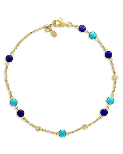 Bloomingdale's Lapis Lazuli, Turquoise & Diamond Accent Bracelet In 14k Yellow Gold - Exclusive In Blue/gold