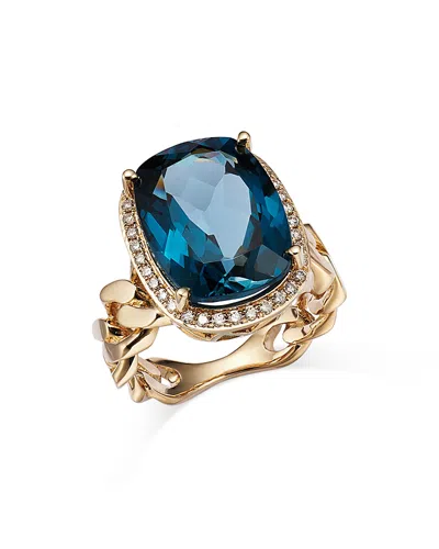Bloomingdale's London Blue Topaz & Diamond Halo Chain Link Ring In 14k Yellow Gold - Exclusive In Blue/gold