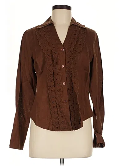 Pre-owned Bloomingdale's Long Sleeve Blouse In Brown