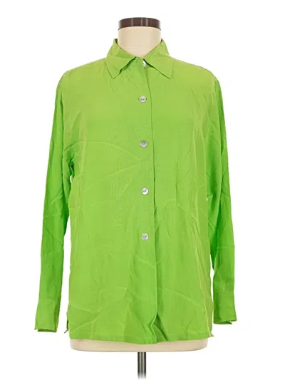 Pre-owned Bloomingdale's Long Sleeve Silk Top Green Square Neckline Tops