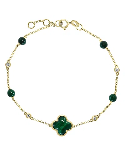 Bloomingdale's Malachite & Diamond Chain Bracelet In 14k Yellow Gold - Exclusive In Green/gold